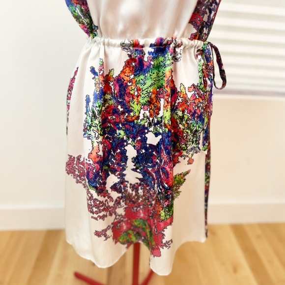 Halston Heritage One Shoulder Silk Dress In Fluorescent Coral Print - Picture 5 of 8